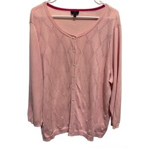 Talbots Pink Pointelle Button Up 2 Piece Cardigan Sweater Set Women's Plus Sz 3X